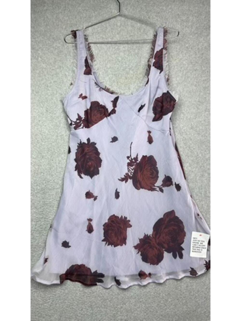 y2k Lilac Floral Rose Mini Babydoll Dress Cottagecore Coquette Frayed Hem US 10